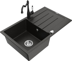 MEXEN/S - Bruno granitový dřez 1-miska s odkapávačem včetně baterie Carla, černá/zlatá metalik (6513-75-670700-70)