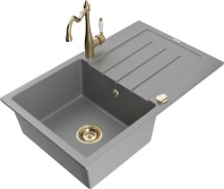 MEXEN/S - Bruno granitový dřez 1-miska s odkapávačem včetně baterie Carla, šedá (6513-71-670700-50)