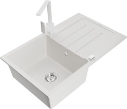 MEXEN/S - Bruno granitový dřez 1-miska s odkapávačem včetně baterie Rita, bílá (6513-20-670300-20)