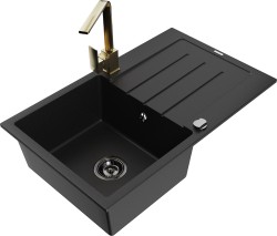 MEXEN/S - Bruno granitový dřez 1-miska s odkapávačem včetně baterie Rita, černý (6513-77-670300-50-B)