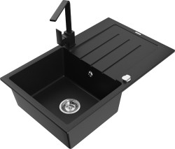 MEXEN/S - Bruno granitový dřez 1-miska s odkapávačem včetně baterie Rita, černý (6513-77-670300-70)