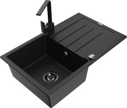 MEXEN/S - Bruno granitový dřez 1-miska s odkapávačem včetně baterie Rita, černý (6513-77-670300-70-B)