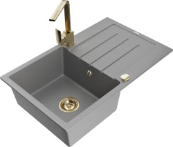 MEXEN/S - Bruno granitový dřez 1-miska s odkapávačem včetně baterie Rita, šedý (6513-71-670300-50)