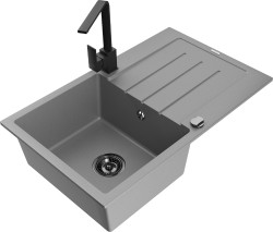 MEXEN/S - Bruno granitový dřez 1-miska s odkapávačem včetně baterie Rita, šedý (6513-71-670300-70-B)
