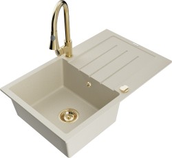 MEXEN/S - Bruno granitový dřez 1 s odkapávačem včetně baterie Elia, béžová (6513-69-670101-50)