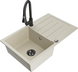 MEXEN/S - Bruno granitový dřez 1 s odkapávačem včetně baterie Elia, béžová (6513-69-670101-70)