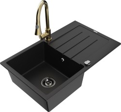 MEXEN/S - Bruno granitový dřez 1 s odkapávačem včetně baterie Elia, černá (6513-77-670101-50-B)
