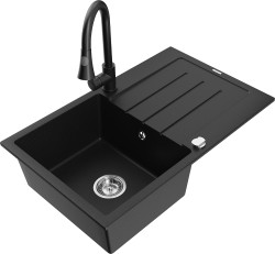 MEXEN/S - Bruno granitový dřez 1 s odkapávačem včetně baterie Elia, černá (6513-77-670101-70)