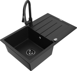 MEXEN/S - Bruno granitový dřez 1 s odkapávačem včetně baterie Elia, černá (6513-77-670101-70-B)