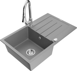 MEXEN/S - Bruno granitový dřez 1 s odkapávačem včetně baterie Elia, šedá (6513-71-670101-00)
