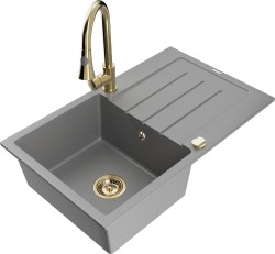 MEXEN/S - Bruno granitový dřez 1 s odkapávačem včetně baterie Elia, šedá (6513-71-670101-50)