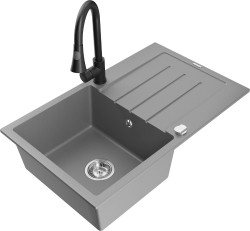 MEXEN/S - Bruno granitový dřez 1 s odkapávačem včetně baterie Elia, šedá (6513-71-670101-70)