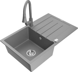 MEXEN/S - Bruno granitový dřez 1 s odkapávačem včetně baterie Elia, šedá (6513-71-670101-71)