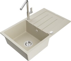 MEXEN/S - Bruno granitový dřez 1 s odkapávačem včetně baterie Flora, béžová (6513-69-670401-00)