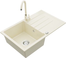 MEXEN/S - Bruno granitový dřez 1 s odkapávačem včetně baterie Telma, béžováy (6513-69-670200-69)