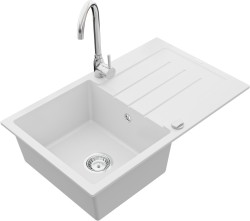MEXEN/S - Bruno granitový dřez 1 s odkapávačem včetně baterie Telma, bílá (6513-20-670200-00)