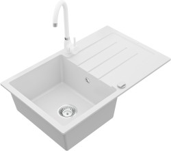 MEXEN/S - Bruno granitový dřez 1 s odkapávačem včetně baterie Telma, bílá (6513-20-670200-20)