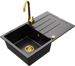 MEXEN/S - Bruno granitový dřez 1 s odkapávačem včetně baterie Telma, černá (6513-77-670200-50)