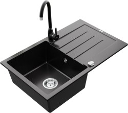 MEXEN/S - Bruno granitový dřez 1 s odkapávačem včetně baterie Telma, černá (6513-77-670200-70)