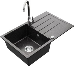 MEXEN/S - Bruno granitový dřez 1 s odkapávačem včetně baterie Telma, černá kropenatý (6513-76-670200-00)