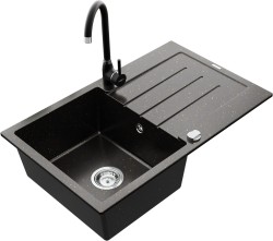 MEXEN/S - Bruno granitový dřez 1 s odkapávačem včetně baterie Telma, černá/zlatý (6513-75-670200-70)