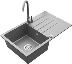 MEXEN/S - Bruno granitový dřez 1 s odkapávačem včetně baterie Telma, šedá (6513-71-670200-71)