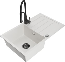 MEXEN/S - Bruno granitový dřez s odkapávačem včetně baterie Aster, bílá (6513-20-73450-70-B)