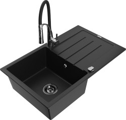 MEXEN/S - Bruno granitový dřez s odkapávačem včetně baterie Aster, černá (6513-77-73450-07-B)