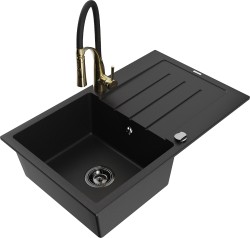 MEXEN/S - Bruno granitový dřez s odkapávačem včetně baterie Aster, černá (6513-77-73450-57-B)