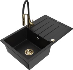 MEXEN/S - Bruno granitový dřez s odkapávačem včetně baterie Aster, černá (6513-77-73450-57-G)