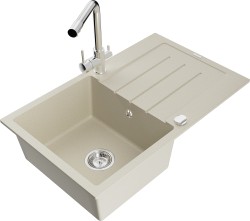 MEXEN/S - Bruno granitový dřez s odkapávačem včetně baterie Duero, béžová (6513-69-671600-00)