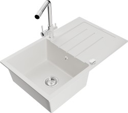 MEXEN/S - Bruno granitový dřez s odkapávačem včetně baterie Duero, bílá (6513-20-671600-00)
