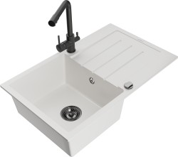 MEXEN/S - Bruno granitový dřez s odkapávačem včetně baterie Duero, bílá (6513-20-671600-70)