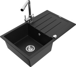 MEXEN/S - Bruno granitový dřez s odkapávačem včetně baterie Duero, černá (6513-77-671600-00)