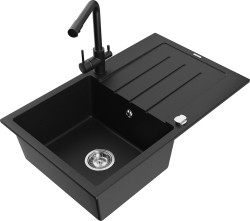 MEXEN/S - Bruno granitový dřez s odkapávačem včetně baterie Duero, černá (6513-77-671600-70)