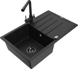 MEXEN/S - Bruno granitový dřez s odkapávačem včetně baterie Duero, černá (6513-77-671600-70-B)