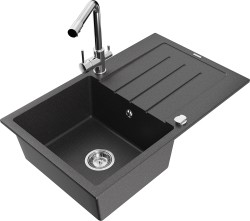 MEXEN/S - Bruno granitový dřez s odkapávačem včetně baterie Duero, černá kropenatá - 6513-75-671600-70 (6513-76-671600-00)