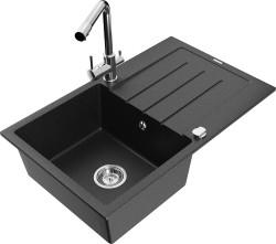 MEXEN/S - Bruno granitový dřez s odkapávačem včetně baterie Duero, černá/stříbrná metalik (6513-73-671600-00)