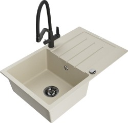 MEXEN/S - Bruno granitový dřez s odkapávačem včetně baterie Duo, béžová (6513-69-671701-70-B)