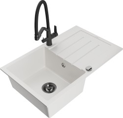 MEXEN/S - Bruno granitový dřez s odkapávačem včetně baterie Duo, bílá (6513-20-671701-70-B)