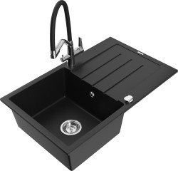MEXEN/S - Bruno granitový dřez s odkapávačem včetně baterie Duo, černá (6513-77-671701-07)