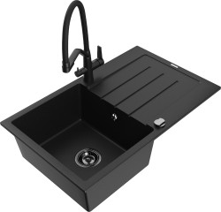 MEXEN/S - Bruno granitový dřez s odkapávačem včetně baterie Duo, černá (6513-77-671701-70-B)