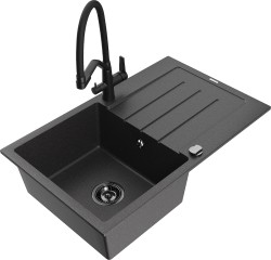 MEXEN/S - Bruno granitový dřez s odkapávačem včetně baterie Duo, černá kropenatá (6513-76-671701-70-B)
