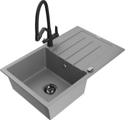 MEXEN/S - Bruno granitový dřez s odkapávačem včetně baterie Duo, šedá (6513-71-671701-70-B)