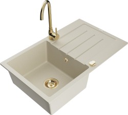 MEXEN/S - Bruno granitový dřez s odkapávačem včetně baterie Telma, béžová (6513-69-670200-50)