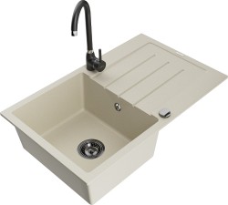 MEXEN/S - Bruno granitový dřez s odkapávačem včetně baterie Telma, béžová (6513-69-670200-70)