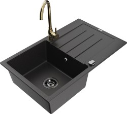 MEXEN/S - Bruno granitový dřez s odkapávačem včetně baterie Telma, černá (6513-77-670200-50-B)