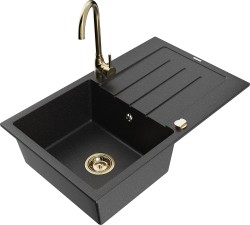 MEXEN/S - Bruno granitový dřez s odkapávačem včetně baterie Telma, černá/stříbrná (6513-73-670200-50)