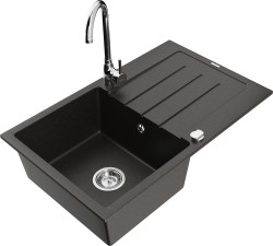 MEXEN/S - Bruno granitový dřez s odkapávačem včetně baterie Telma, černá/zlatá (6513-75-670200-00)