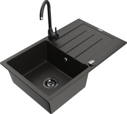 MEXEN/S - Bruno granitový dřez s odkapávačem včetně baterie Telma, černá/zlatá (6513-75-670200-70-B)